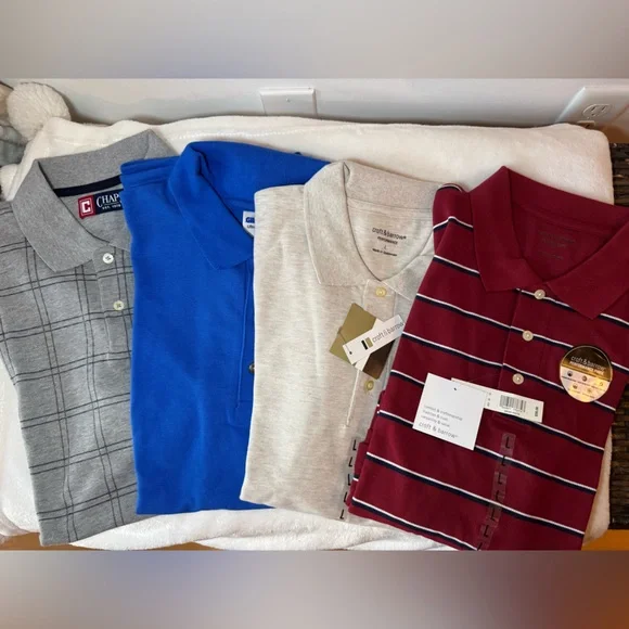 NWT Lot of Men’s Short Sleeve Polo Shirts Size Large Blue, Red, Grey, Beige - Picture 1 of 13